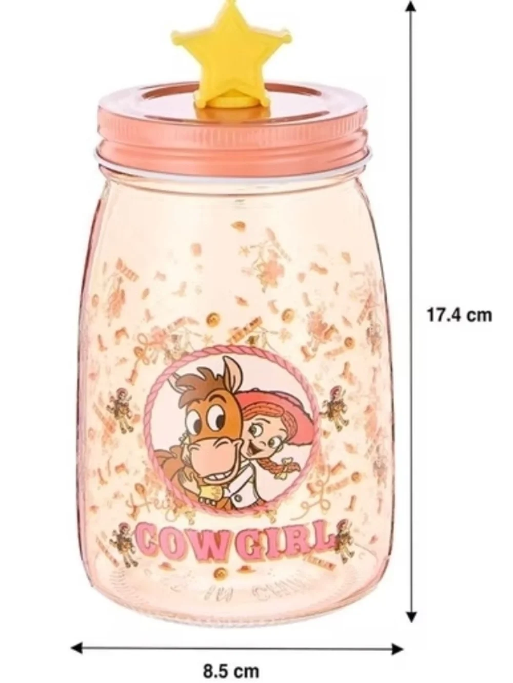 New Disney Toy Story Jessie & Bullseye Glass Mason Jar Bottle With 3d Top 500 Ml